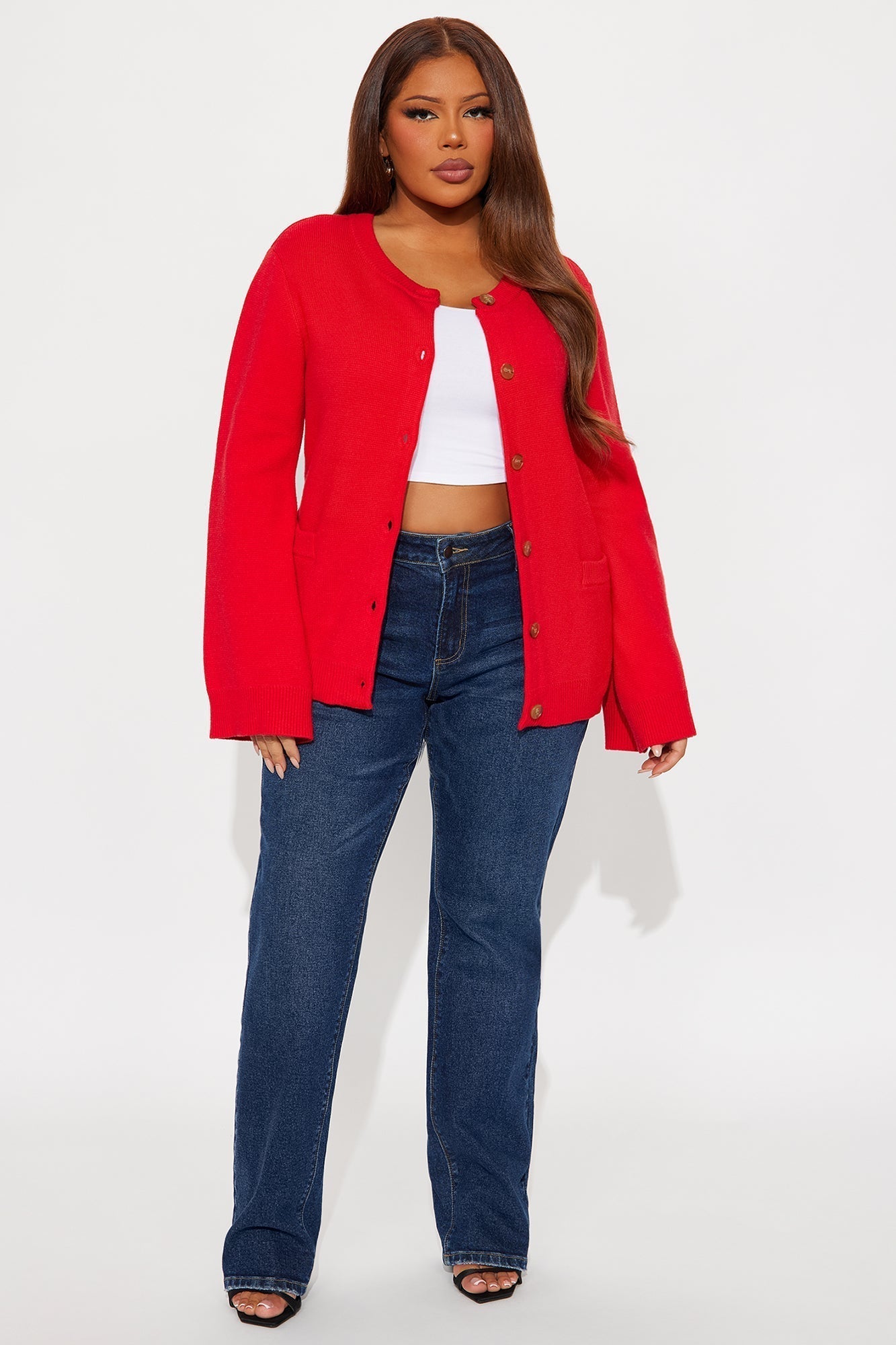 Grace Bell Sleeve Cardigan - Red