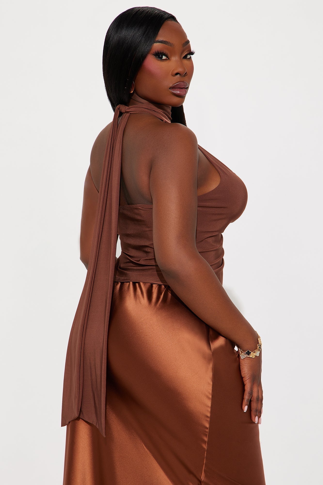Lovisa Mock Neck Halter Top - Mocha