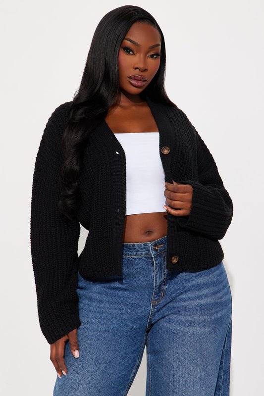 Fill Me In Chunky Knit Cardigan - Black