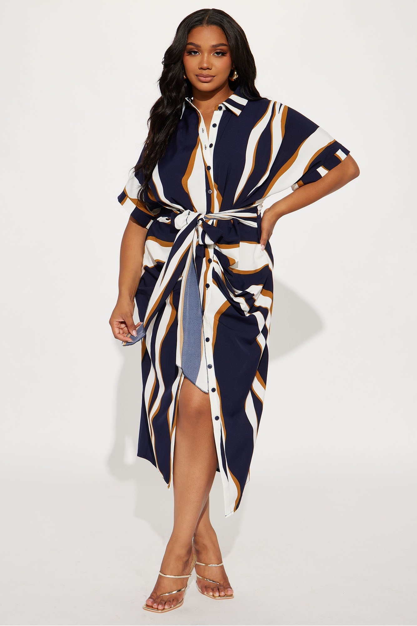 Laurie Button Down Midi Dress - Navy/combo