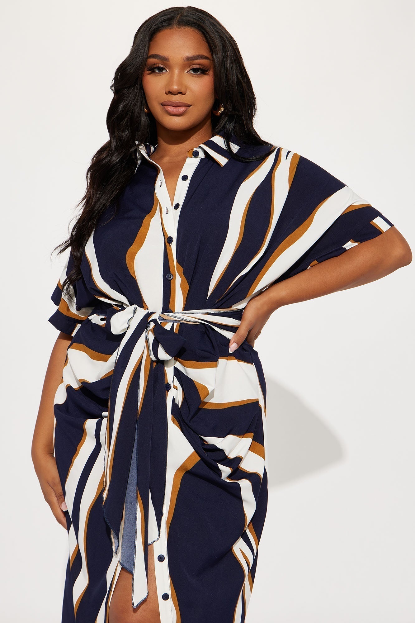 Laurie Button Down Midi Dress - Navy/combo