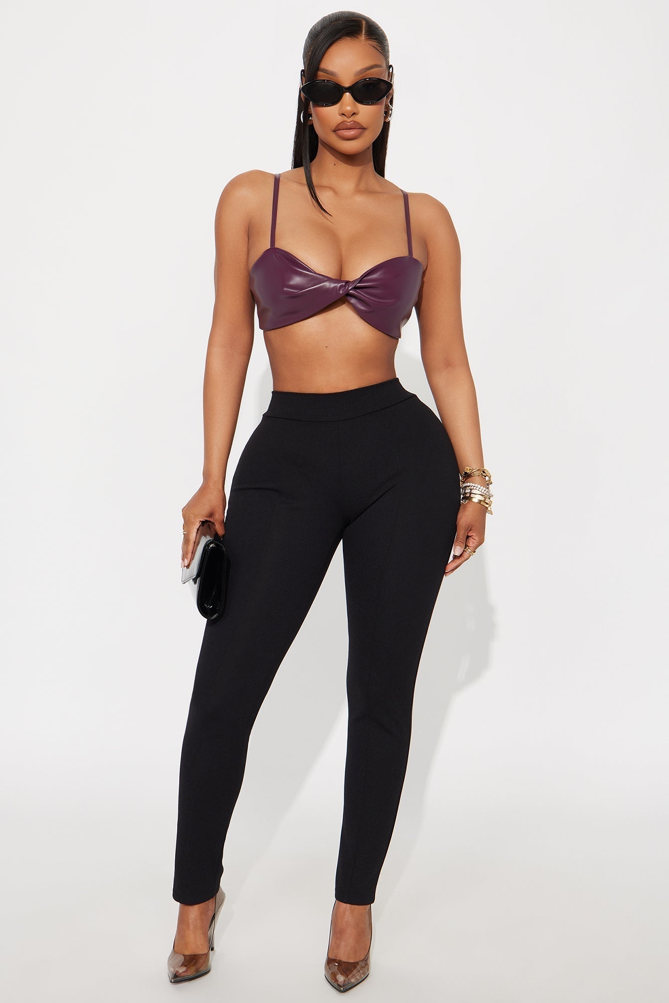 She's A Baddie Faux Leather Bra Top - Plum