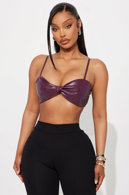 She's A Baddie Faux Leather Bra Top - Plum