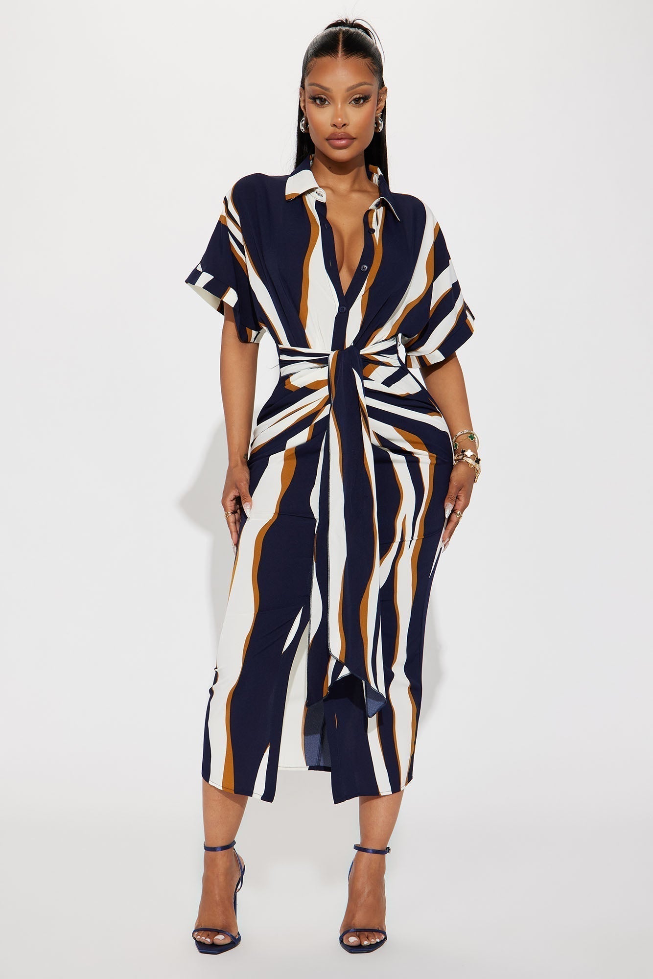 Laurie Button Down Midi Dress - Navy/combo