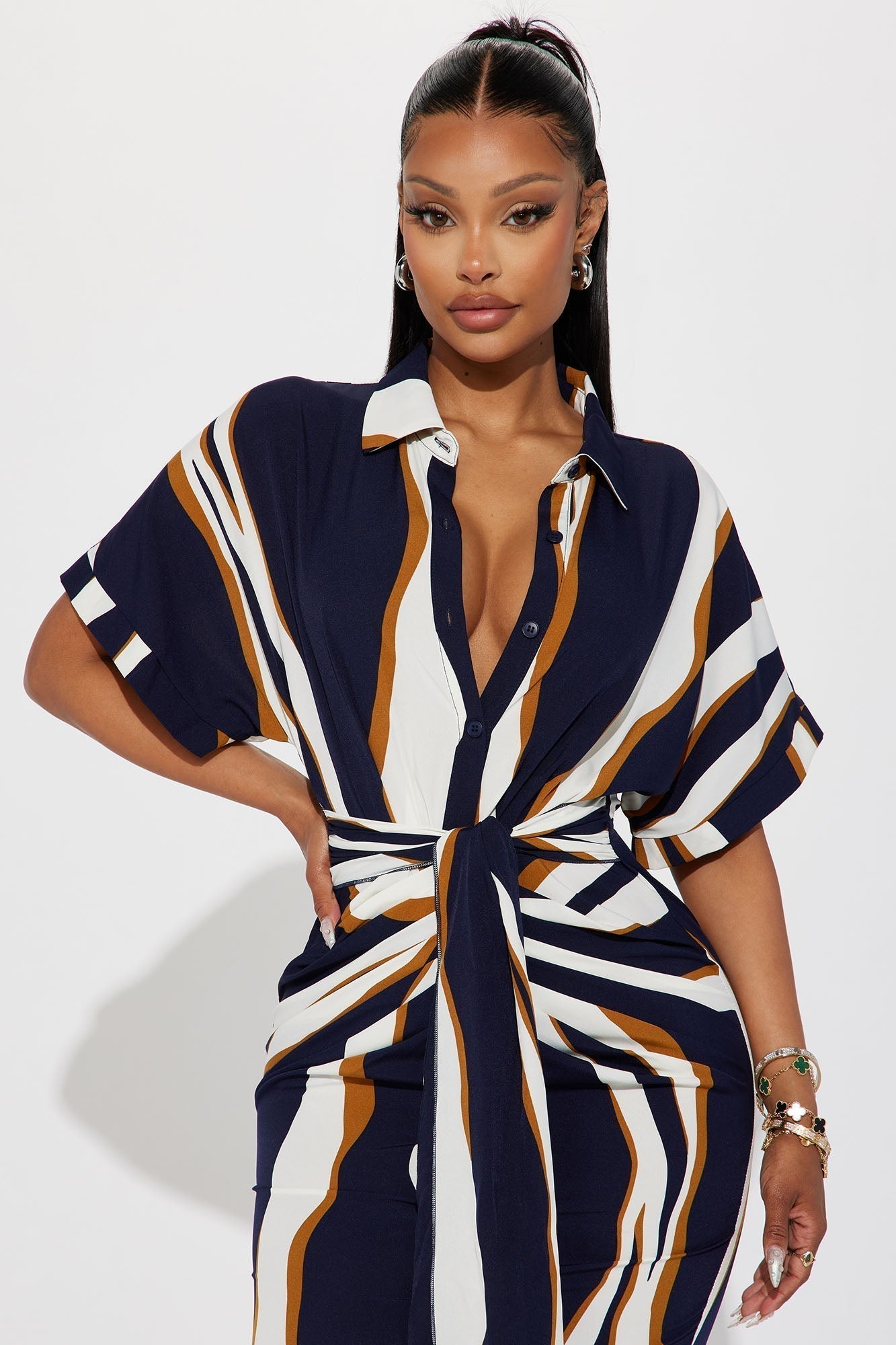 Laurie Button Down Midi Dress - Navy/combo