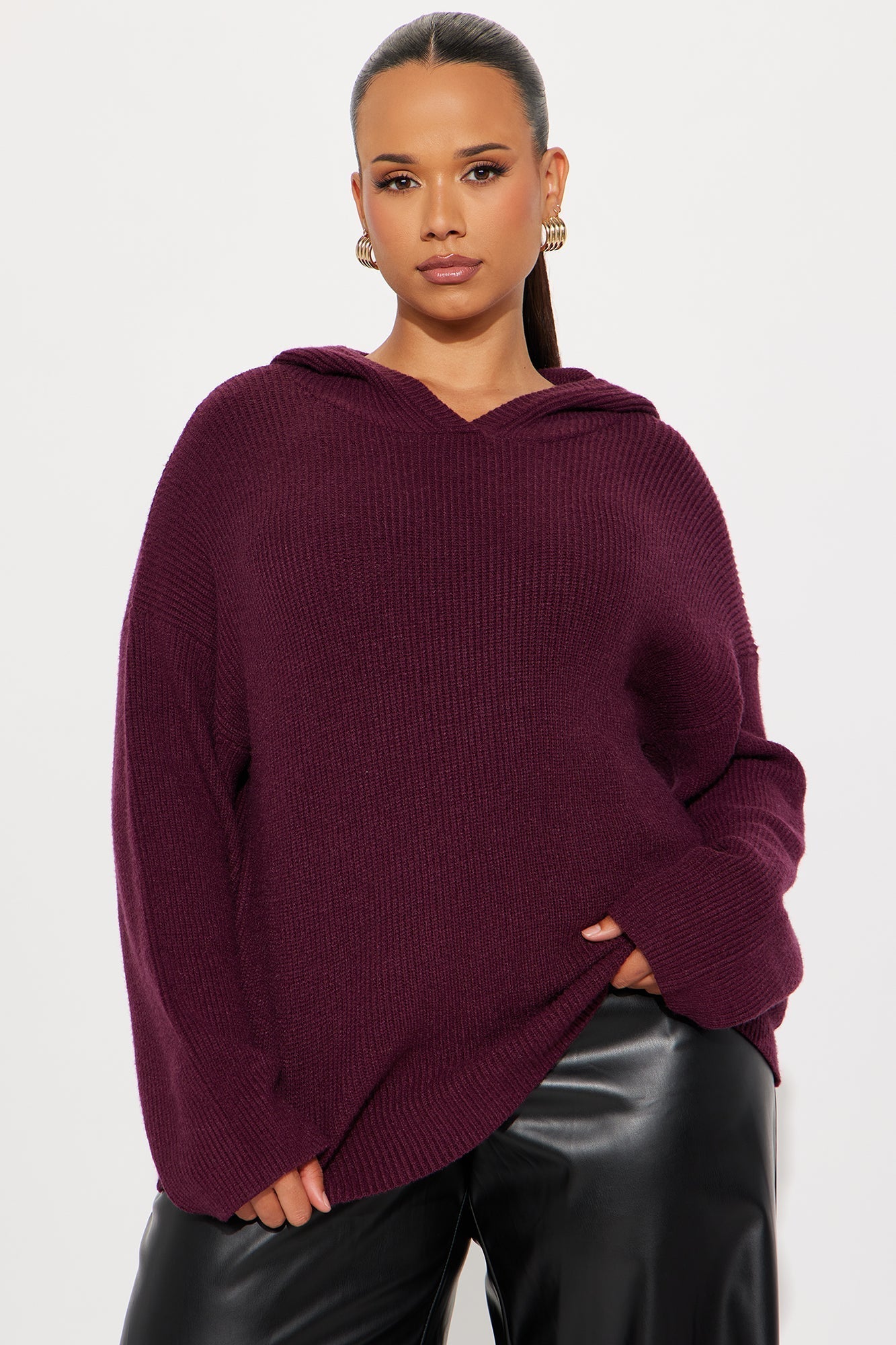 The Coziest Hooded Sweater - Plum