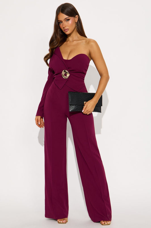 Selena One Shoulder Jumpsuit - Plum