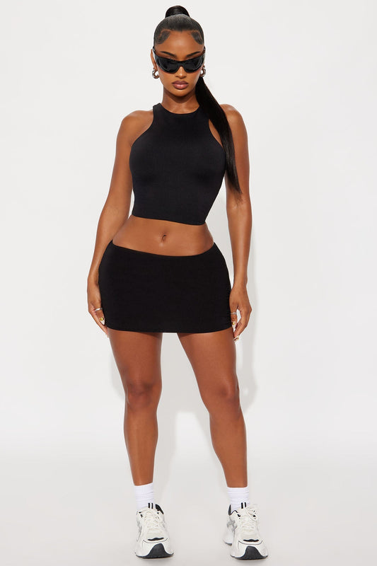 Contour Double Lined High Neck Tank Top - Black