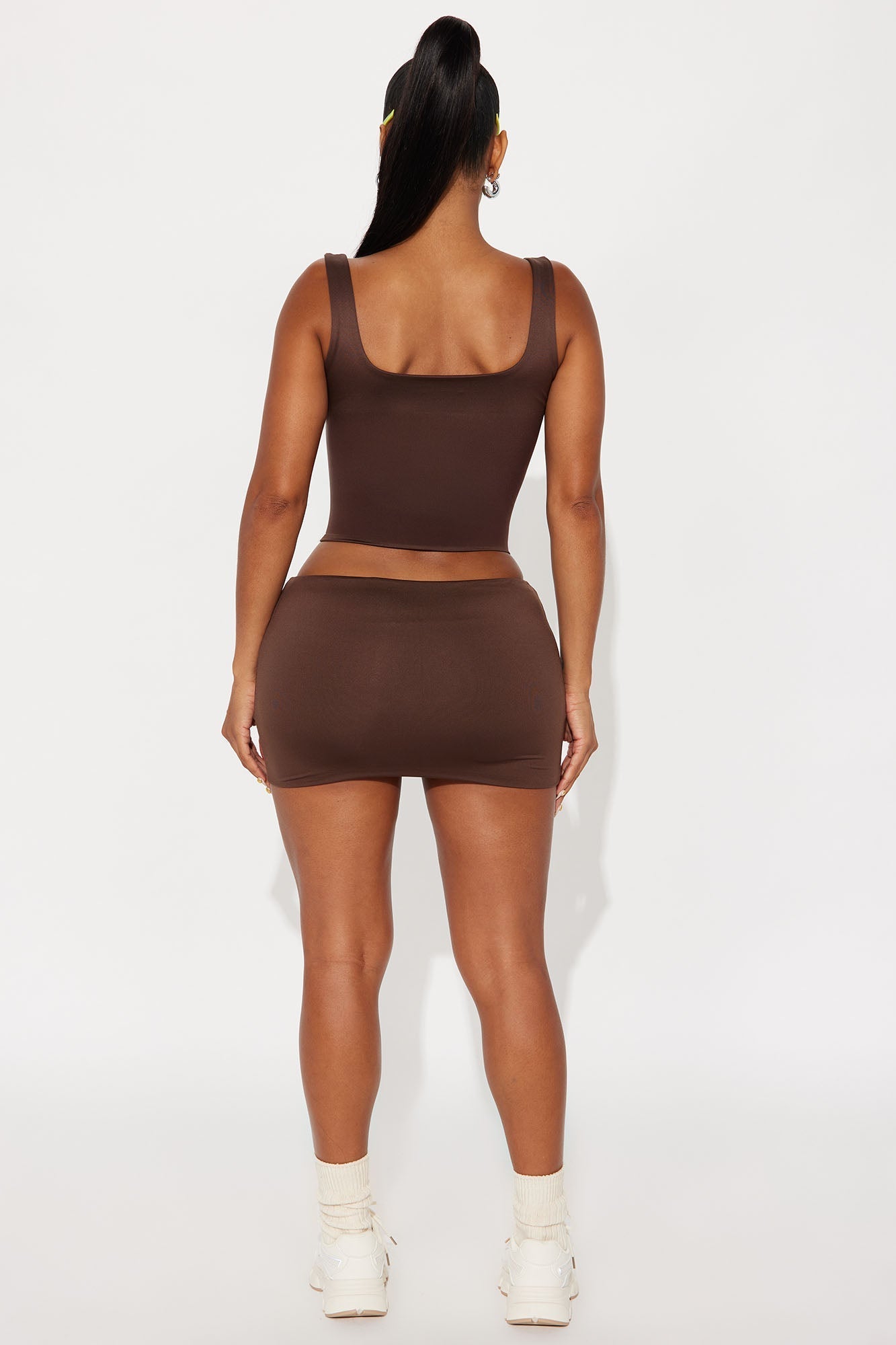 Contour Double Lined Square Neck Tank Top - Chocolate