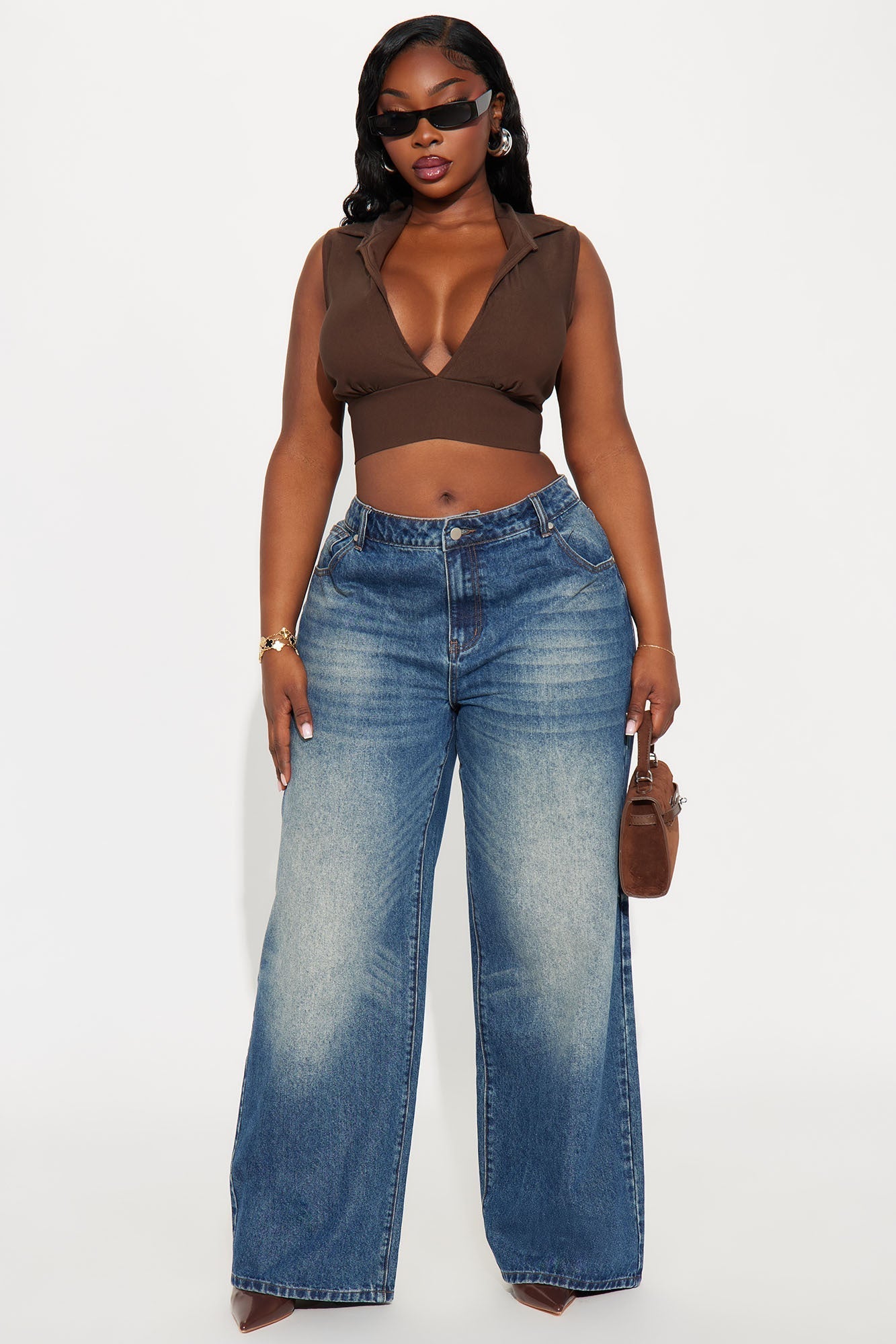 Astrid Sleeveless Collared Top - Brown
