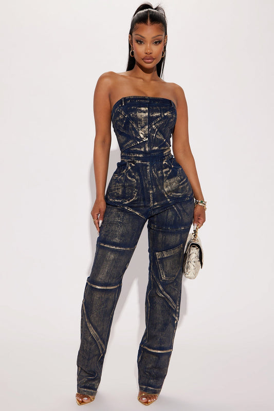 Pushing Through Denim Jumpsuit - Dark Denim