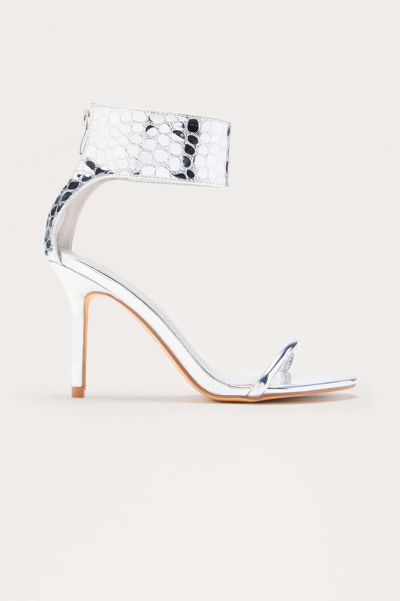 Amaze Metallic Ankle Strap Heels - Silver
