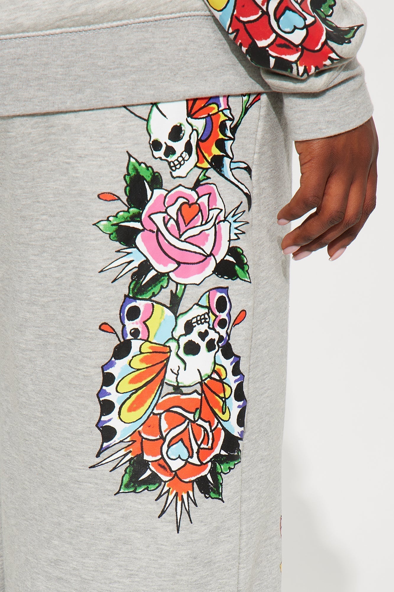Ed Hardy Butterflies Wide Leg Pant - Heather Grey