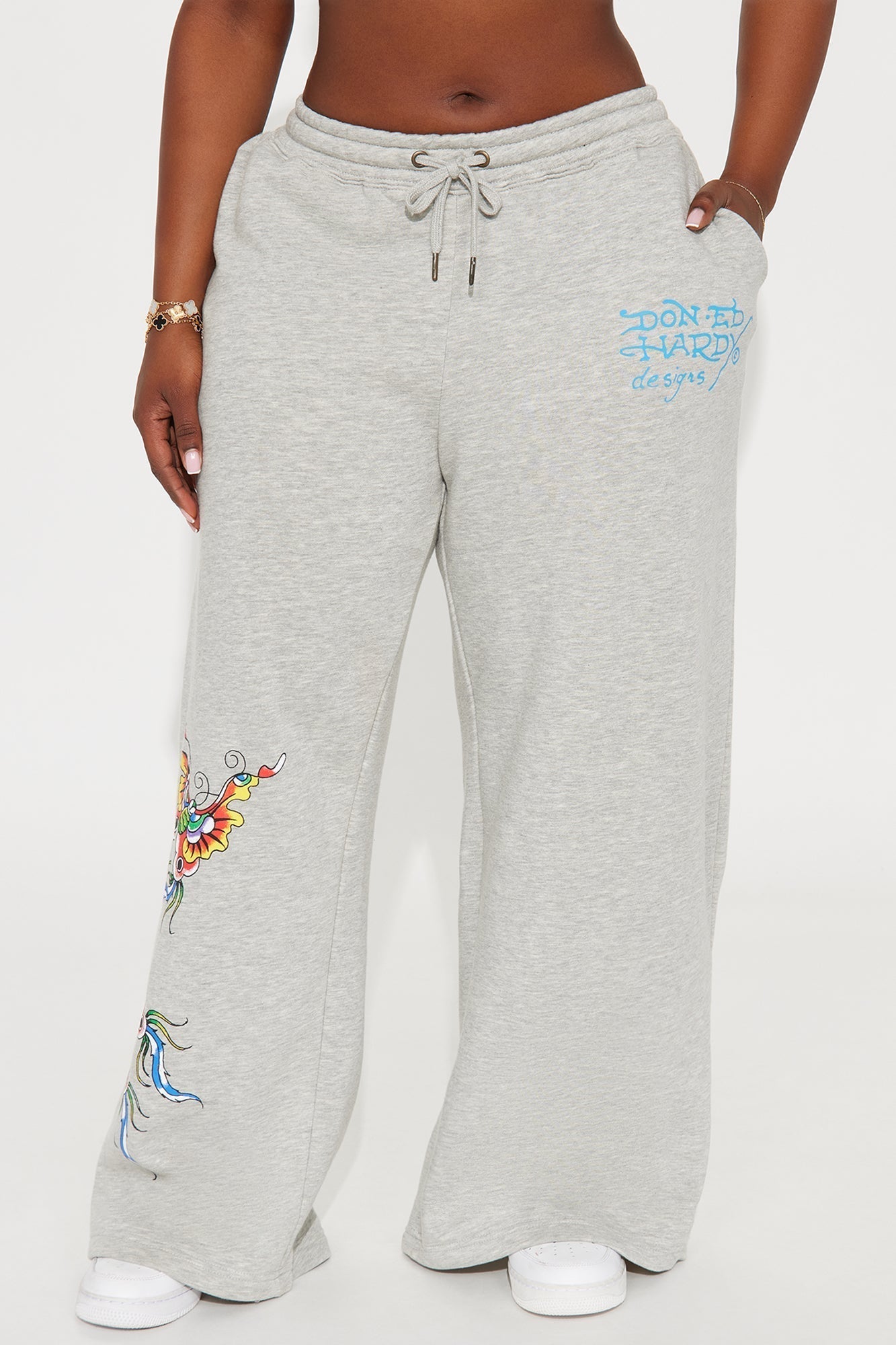Ed Hardy Butterflies Wide Leg Pant - Heather Grey