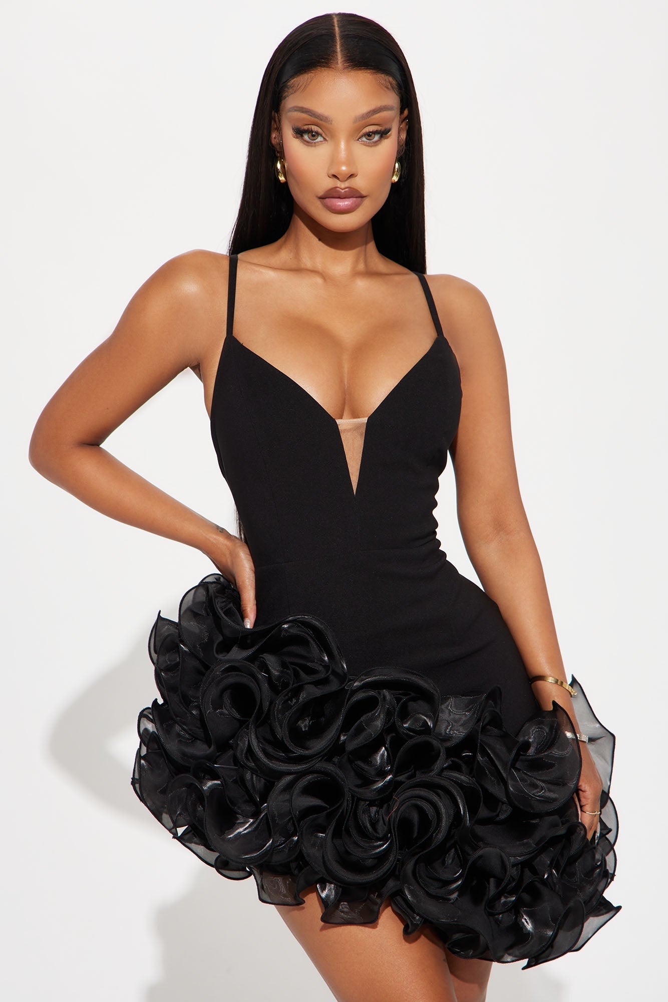 Bossa Nova Ruffle Mini Dress - Black