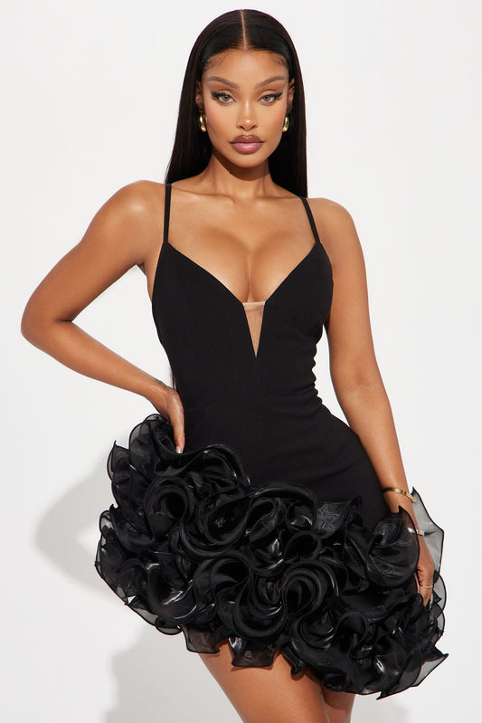 Bossa Nova Ruffle Mini Dress - Black