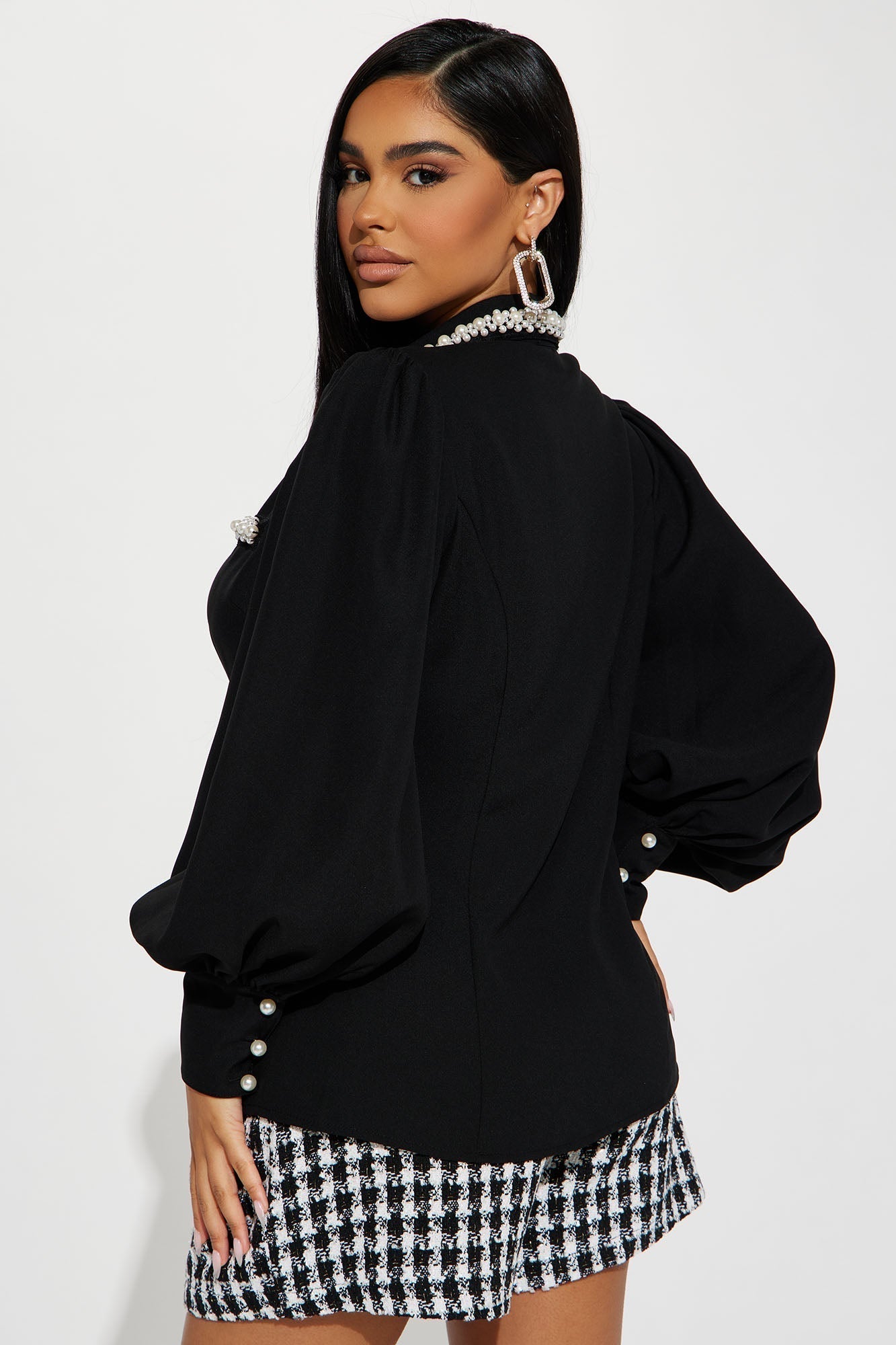 Chic And Classy Pearl Shirt - Black