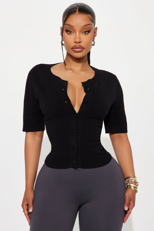 Too Cute Short Sleeve Cardigan - Black
