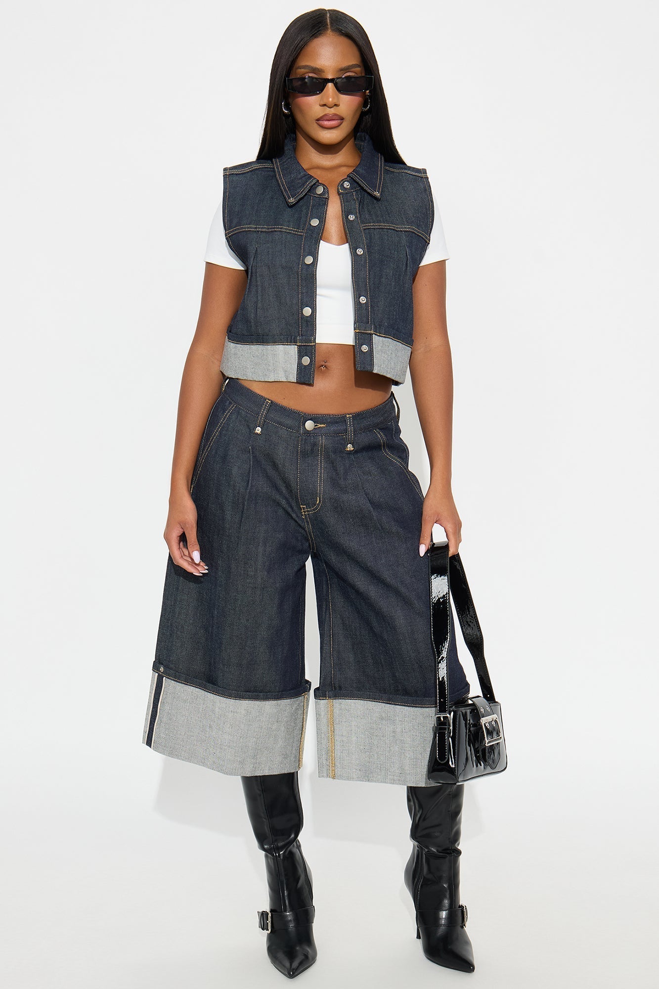 Premium Selvedge Cuffed Denim Jorts - Dark Denim