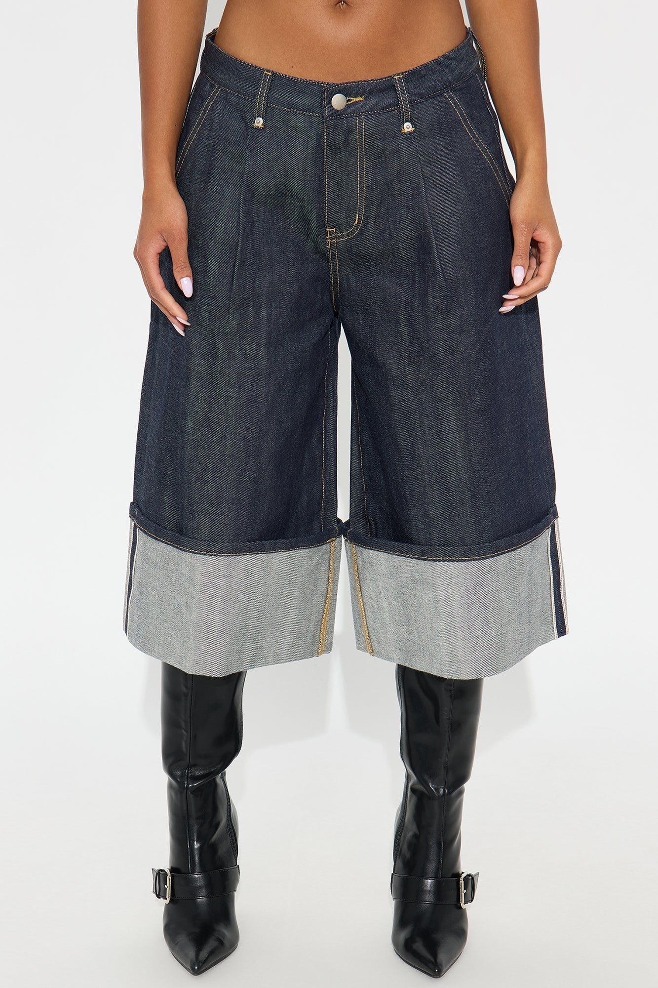 Premium Selvedge Cuffed Denim Jorts - Dark Denim