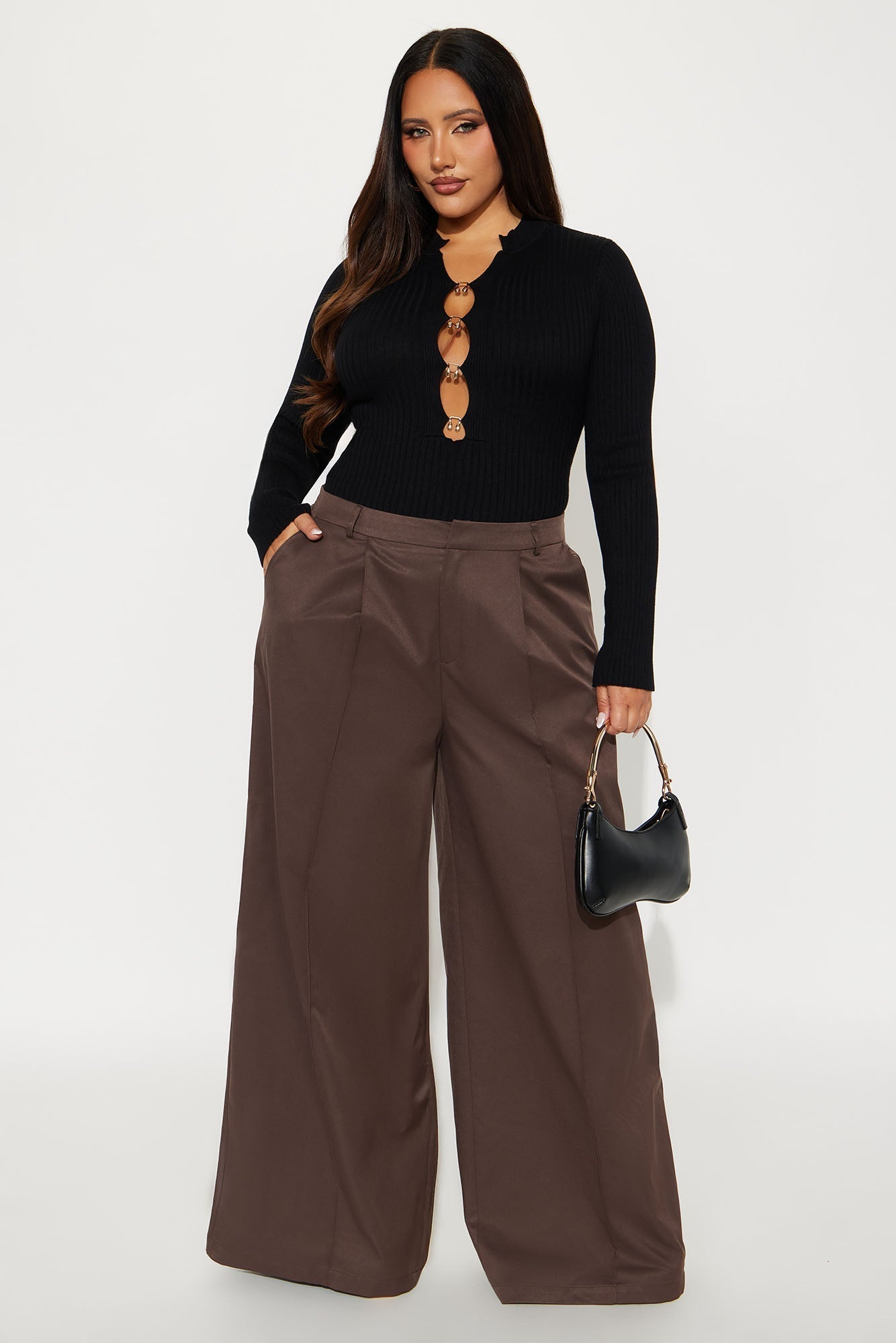 Denise Wide Leg Pant 33″ - Brown