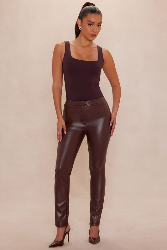 Kendra Faux Leather Skinny Pant - Chocolate