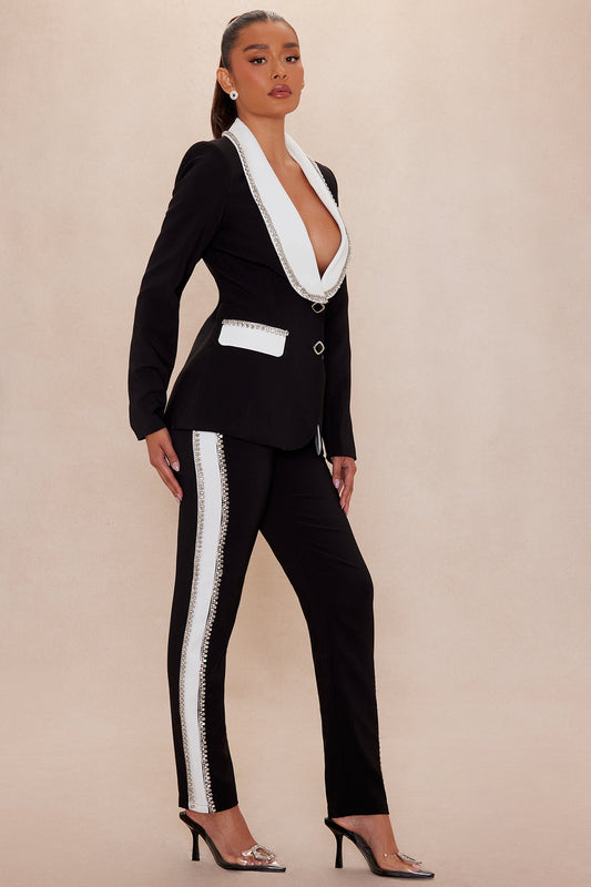Riannon Rhinestone Embellished Pant - Black/White