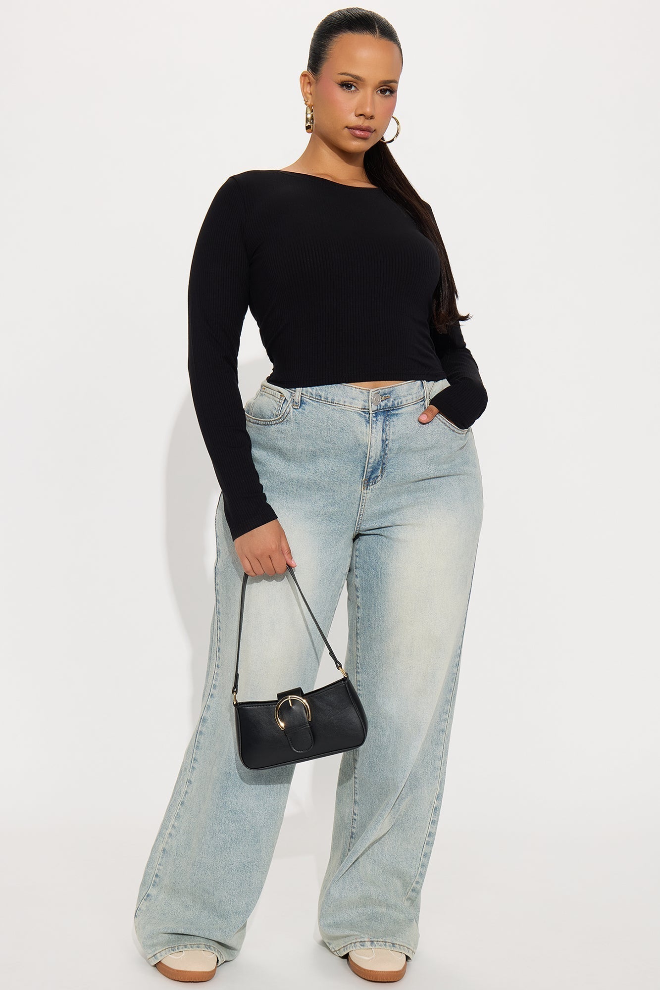 Jaclyn Cropped Long Sleeve Top - Black