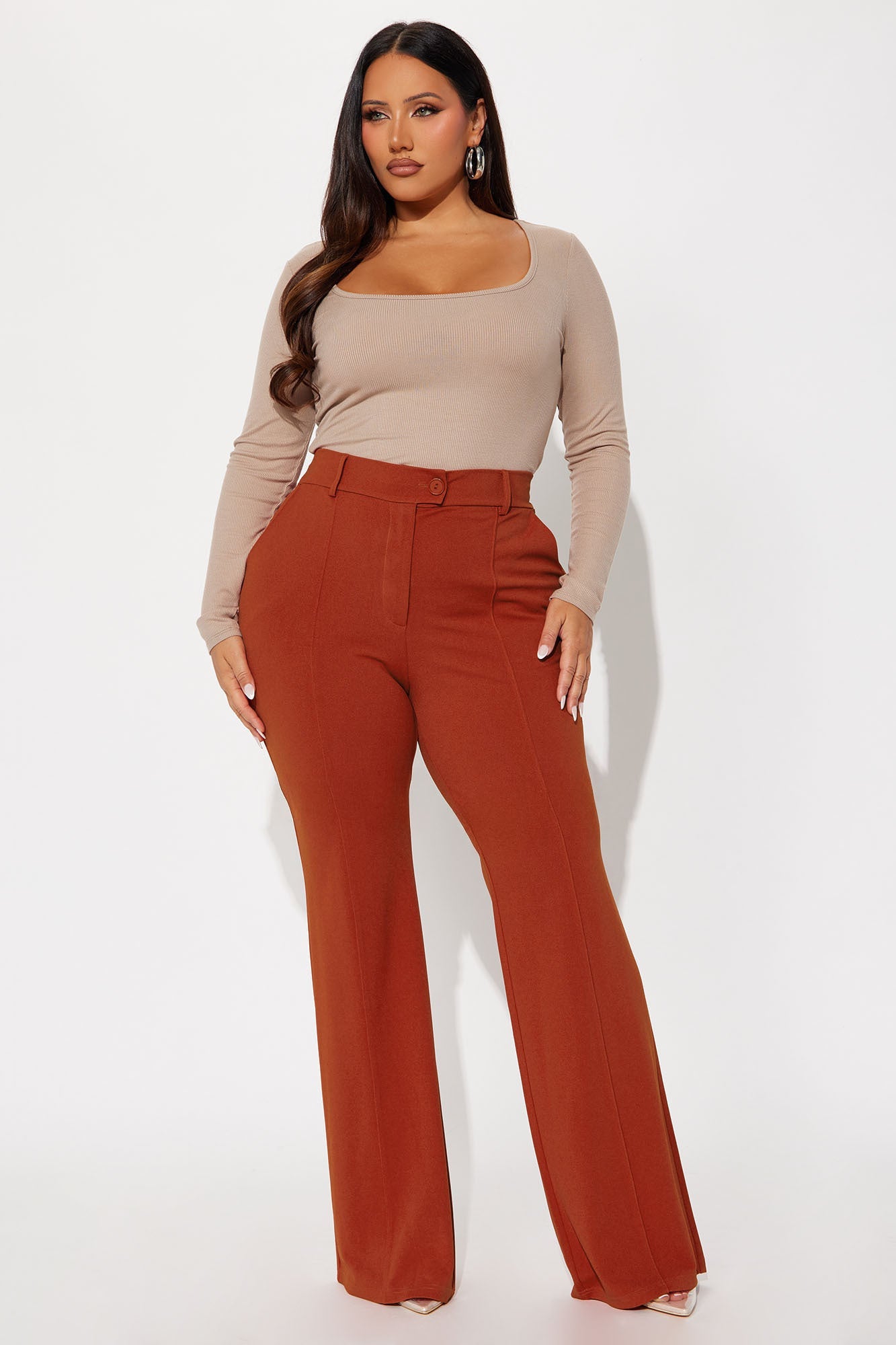 Tall Heidi Wide Leg Trouser Pant - Rust