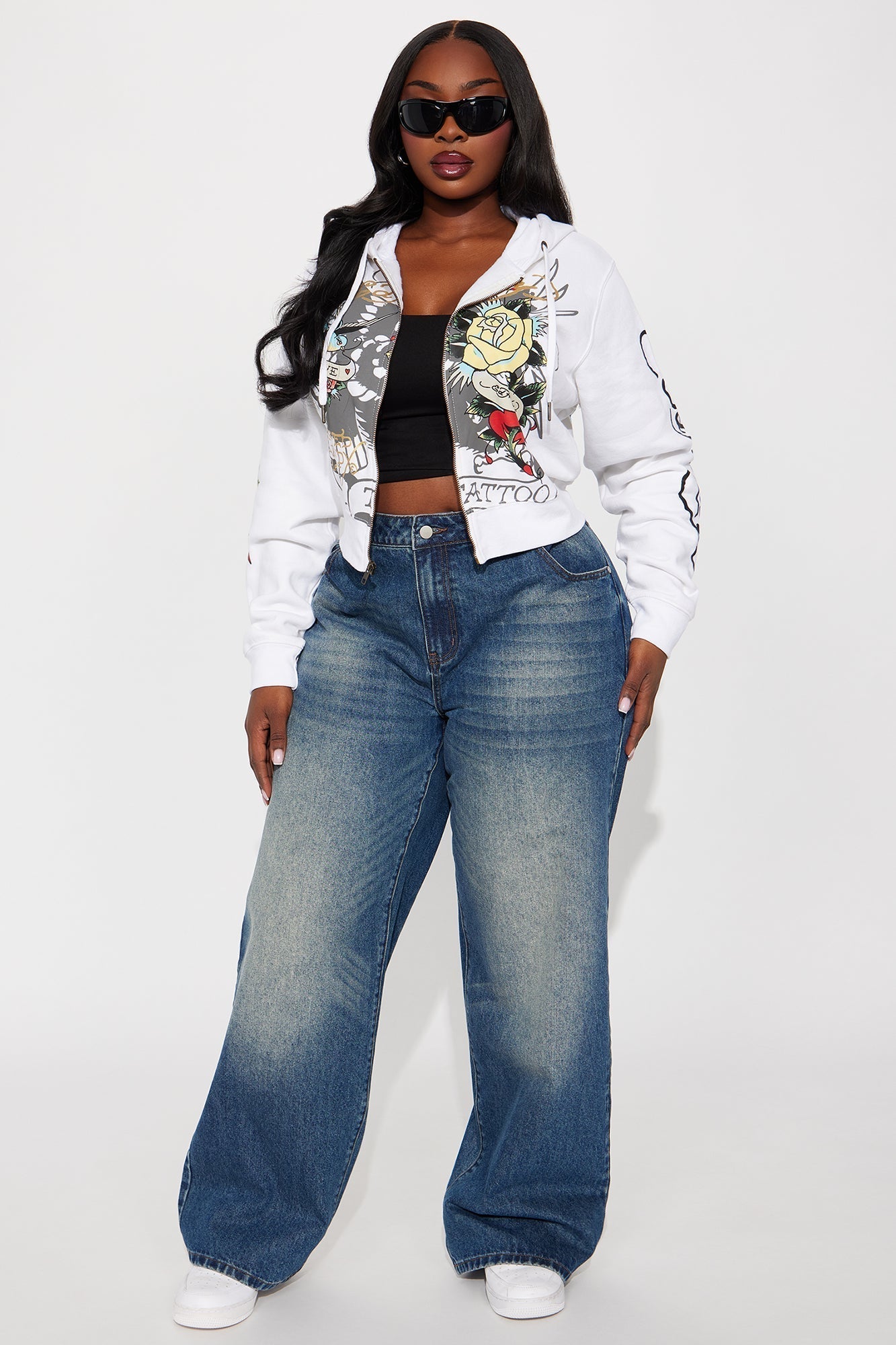 Ed Hardy Brave Eagle Zip Front Hoodie - White