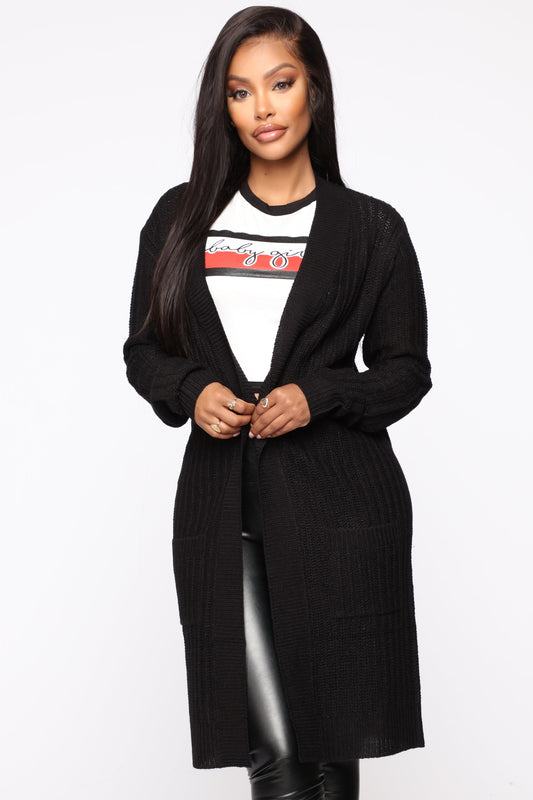 Throw It On Ribbed Cardigan - Black