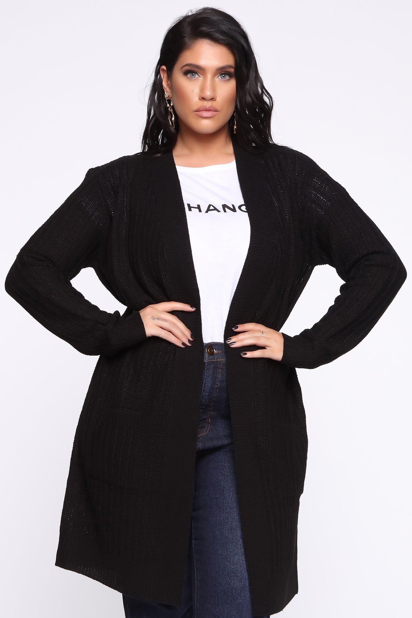 Throw It On Ribbed Cardigan - Black