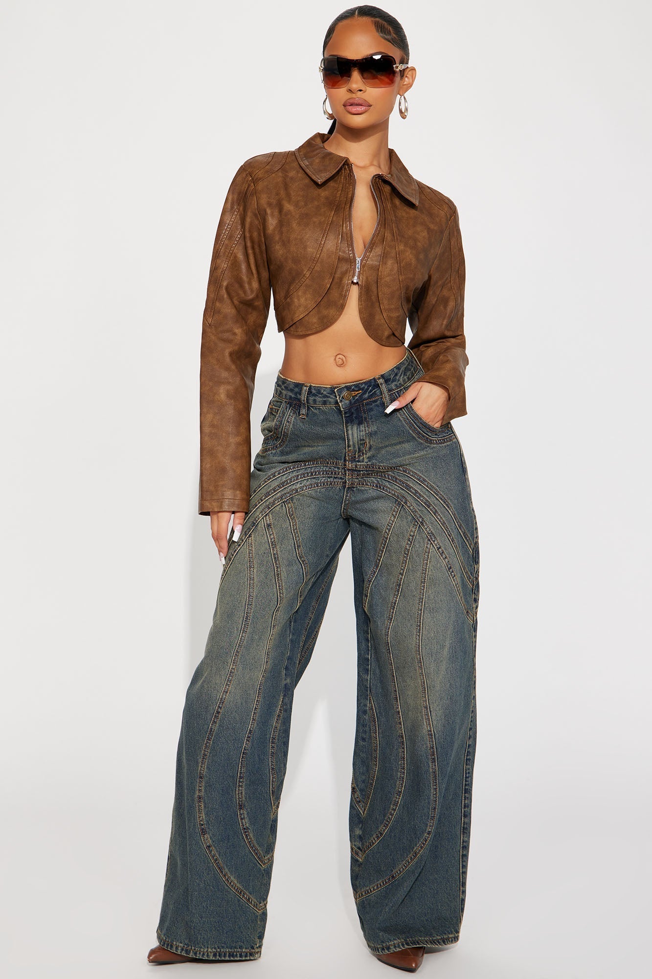 Western Swing Faux Leather Top - Brown