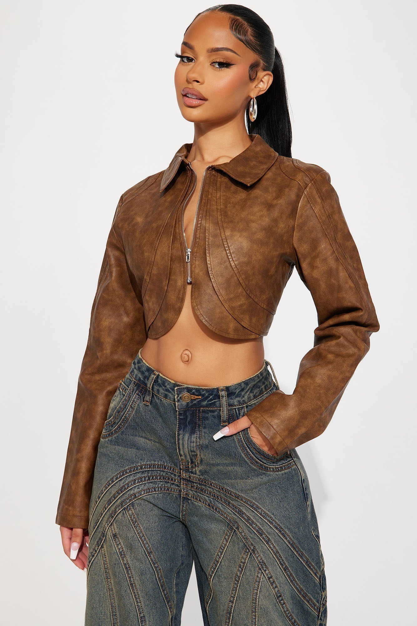 Western Swing Faux Leather Top - Brown
