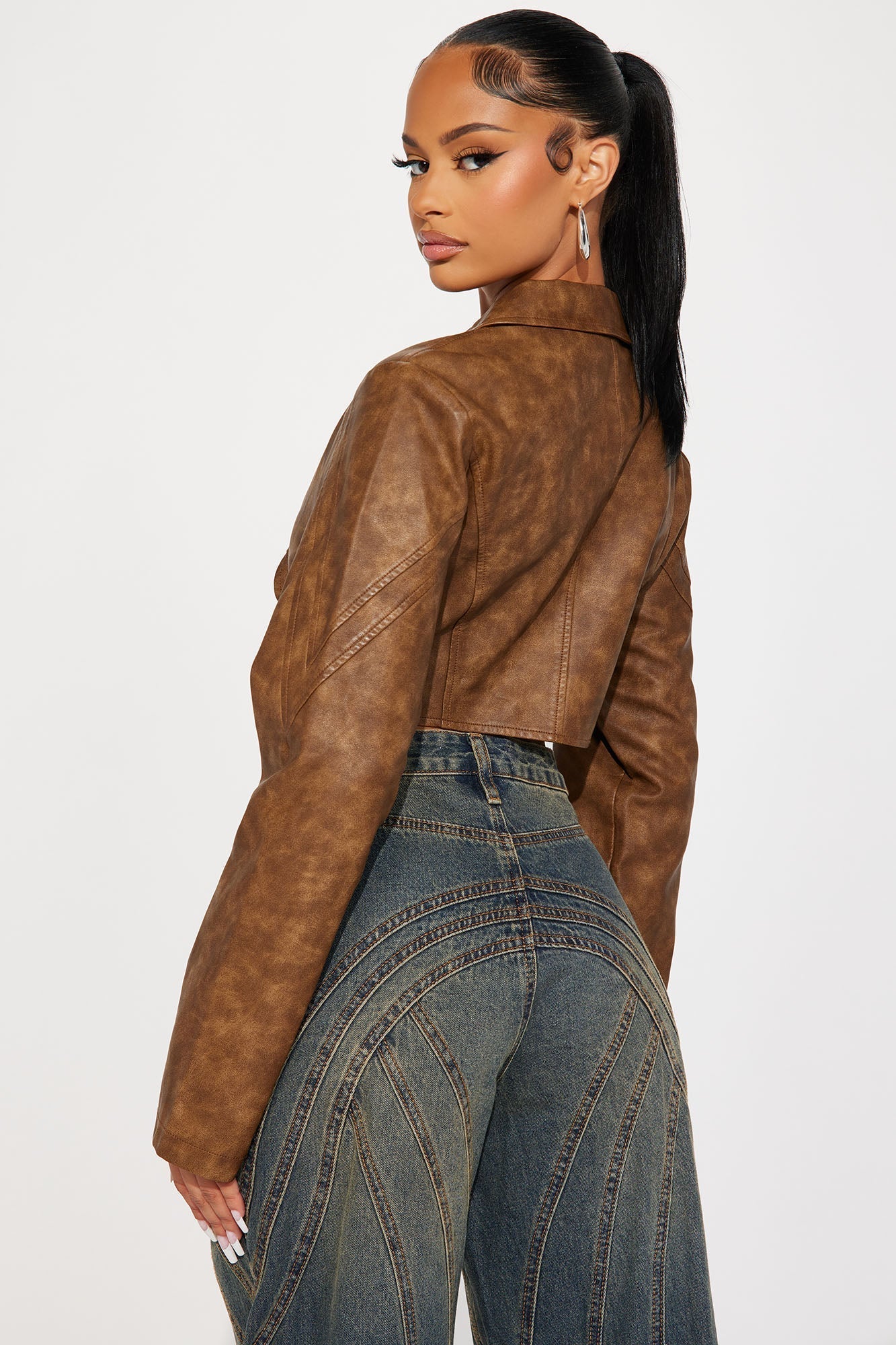 Western Swing Faux Leather Top - Brown