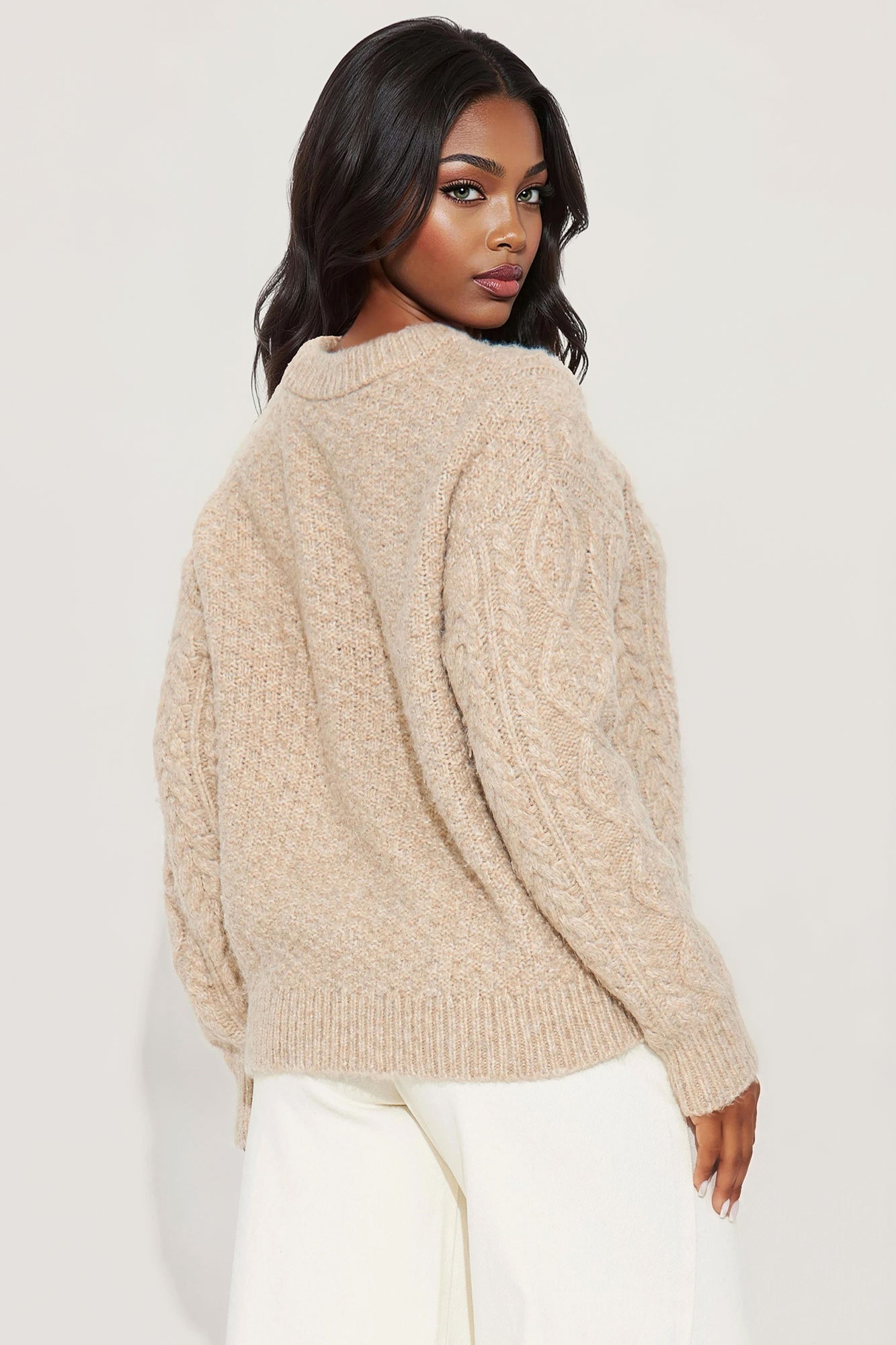 My Cup Of Tea Cable Knit Sweater - Taupe