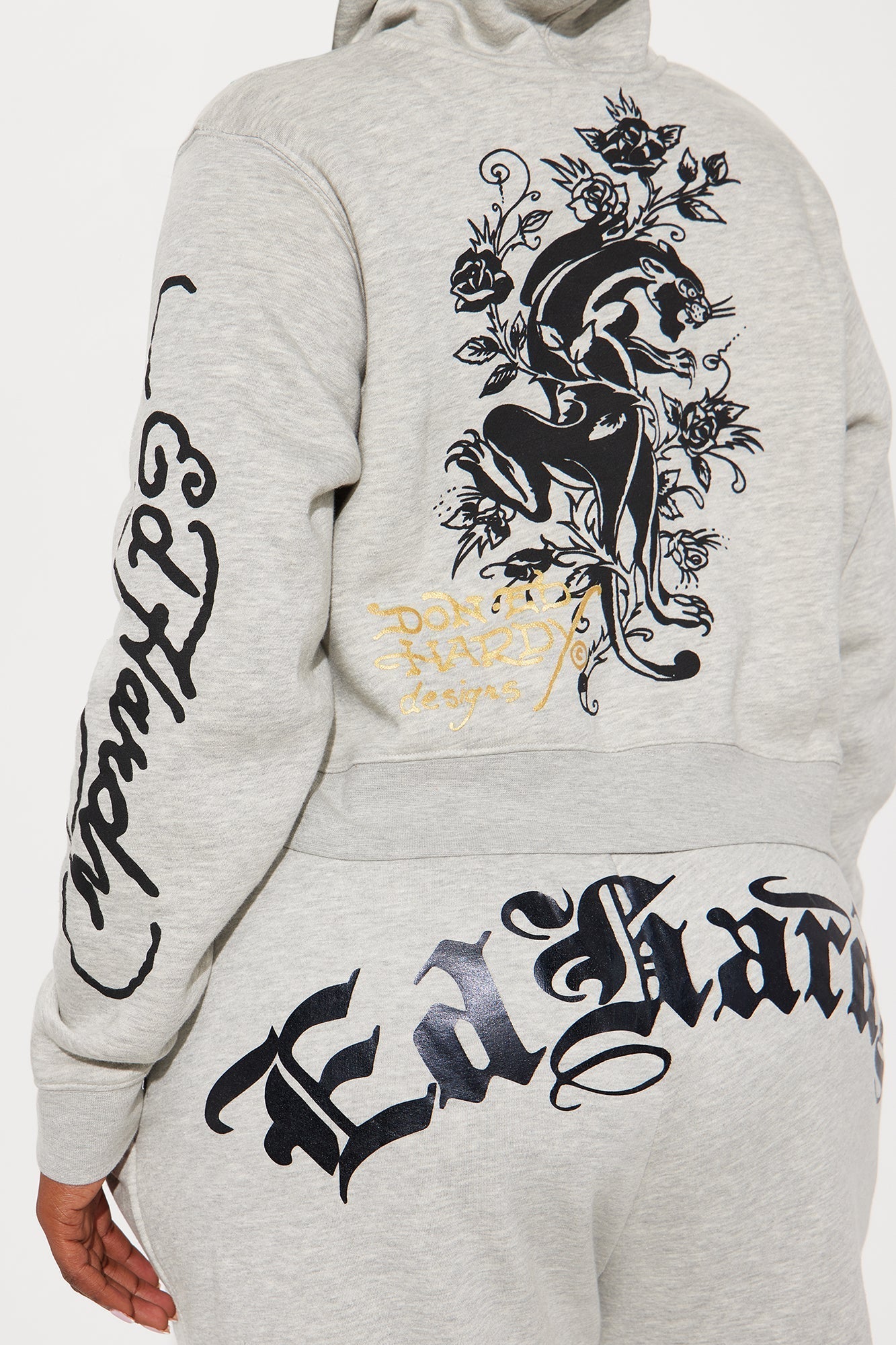 Heart Of Roses Ed Hardy Zip Front Hoodie - Heather Grey