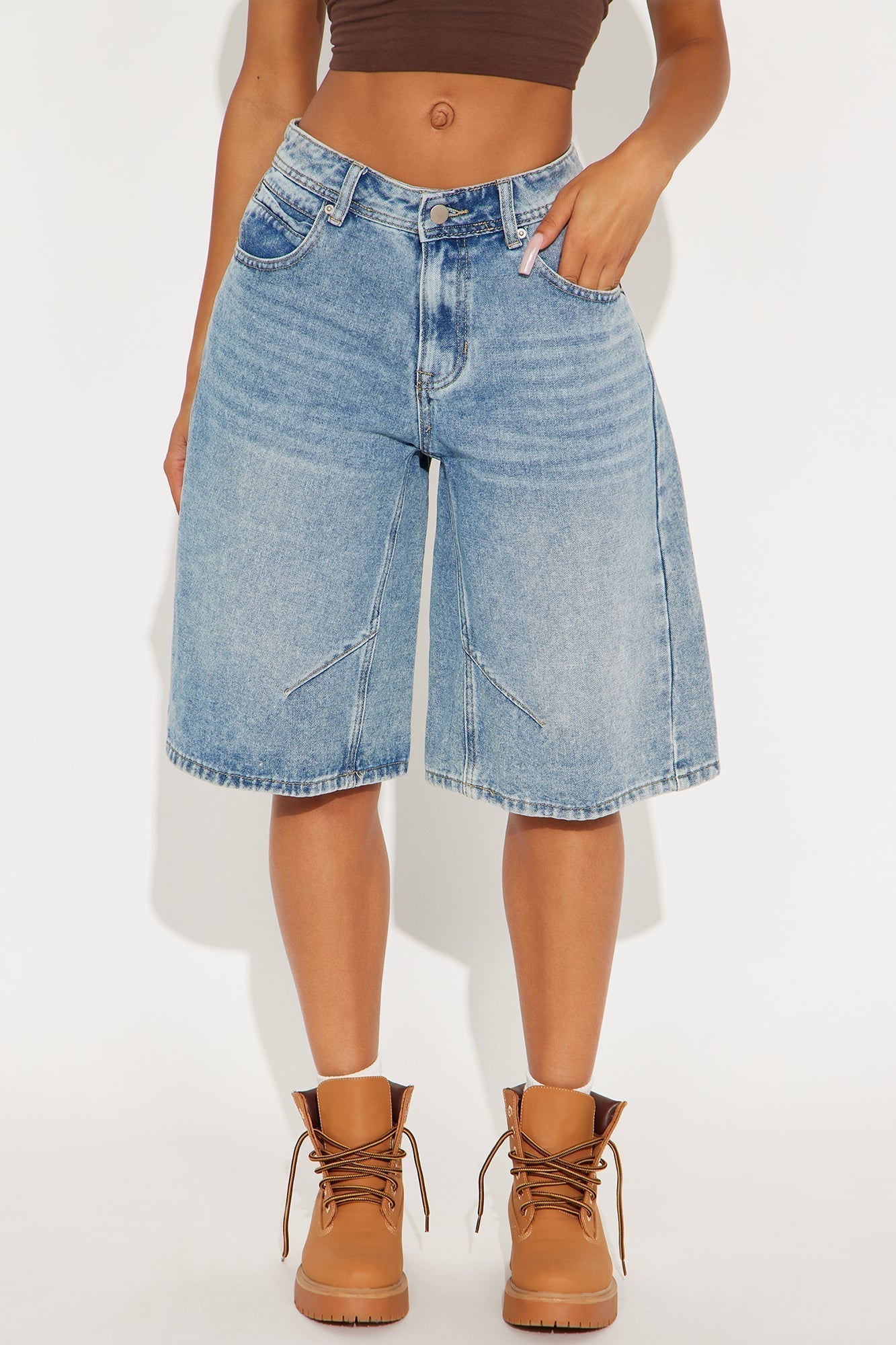 Leonie Non Stretch Denim Jorts - Medium Wash