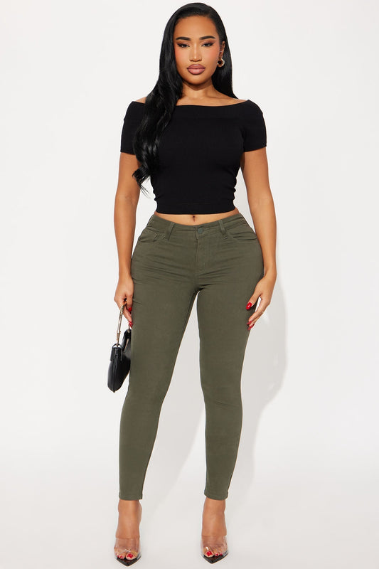 Skinny Uniform Pants - Military Green