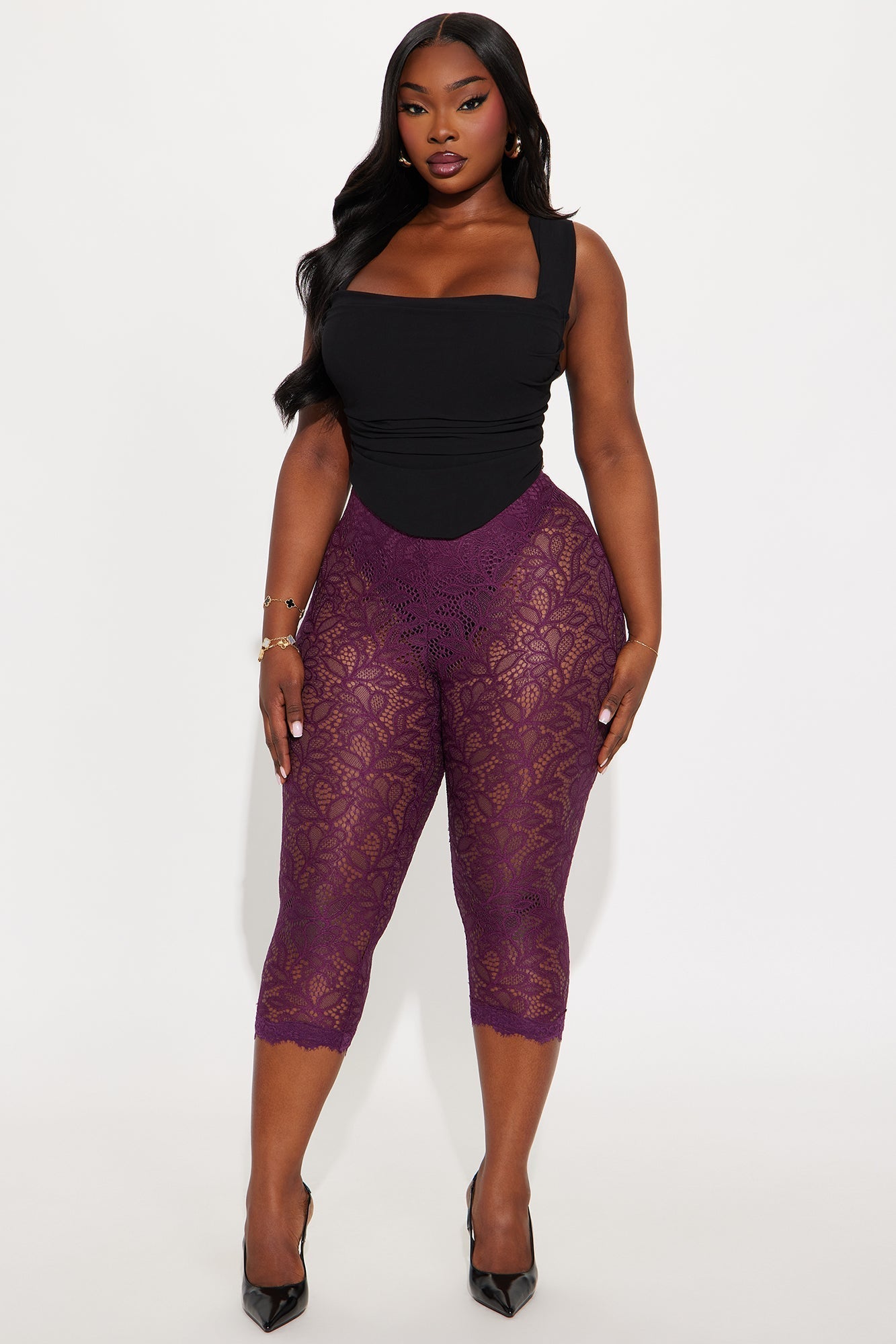 I Feel Love Lace Capri Legging - Plum