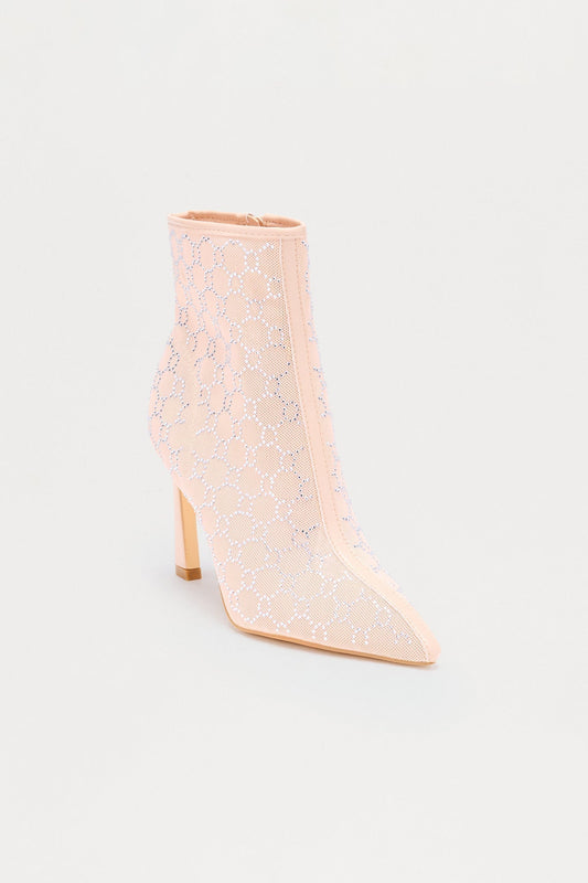Avenley Rhinestone Mesh Booties - Nude