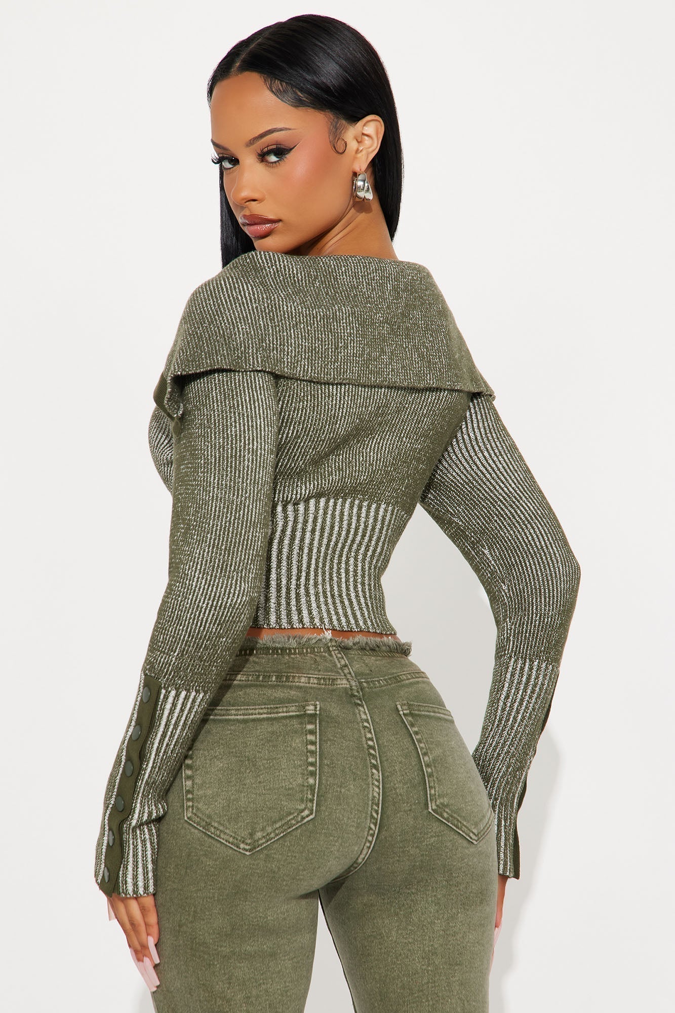 City Girl Marled Cropped Cardigan - Olive