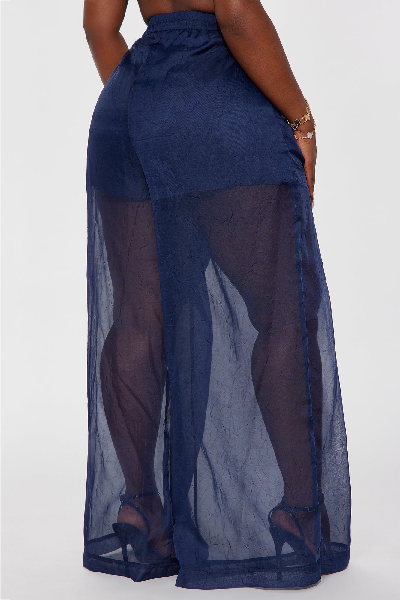 Hollie Wide Leg Organza Pant - Navy
