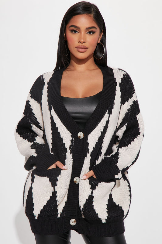 Masquerade Diamond Jacquard Cardigan - Black/combo