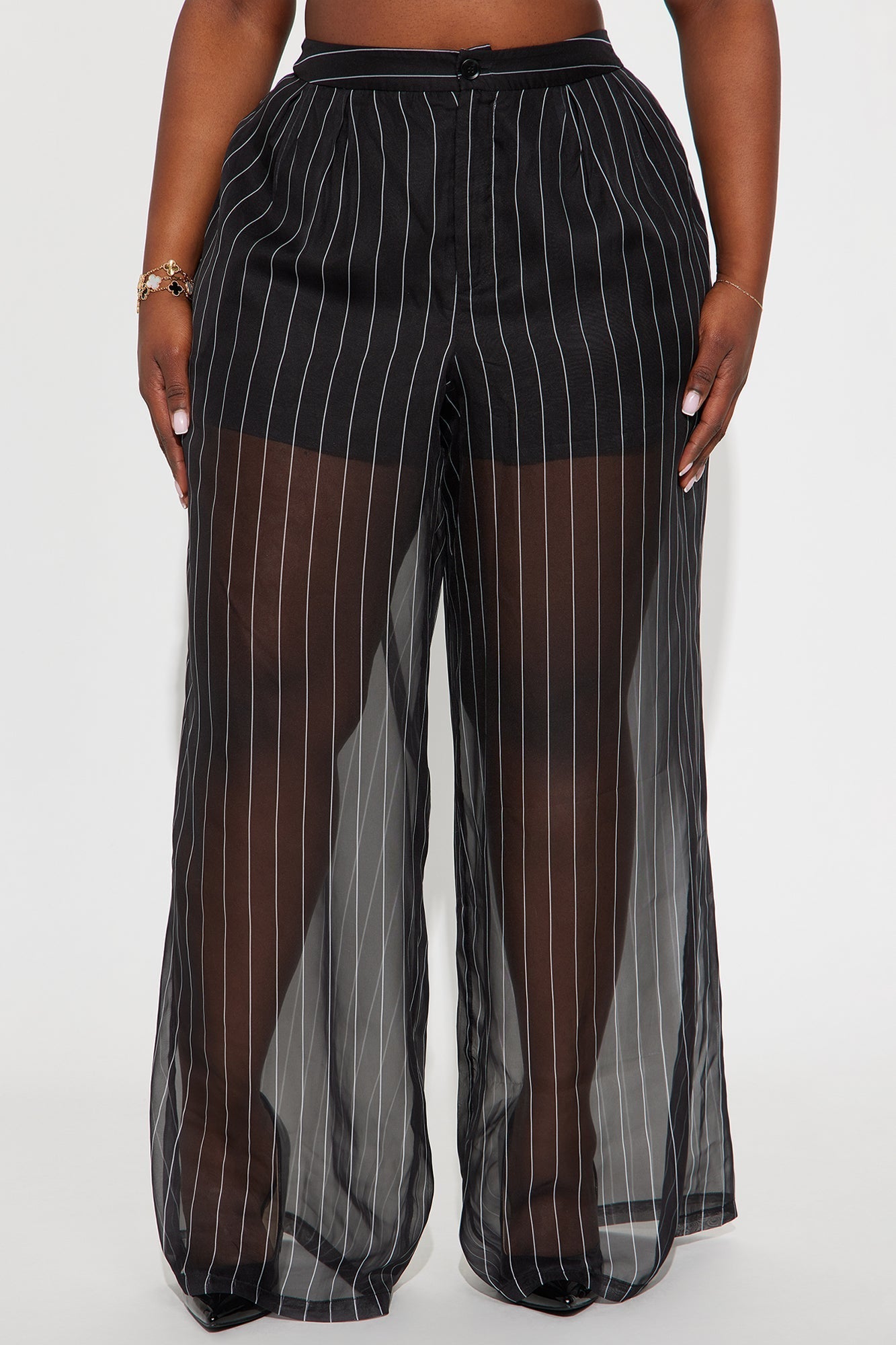 Hollie Pinstripe Organza Pants 33″ - Black/White