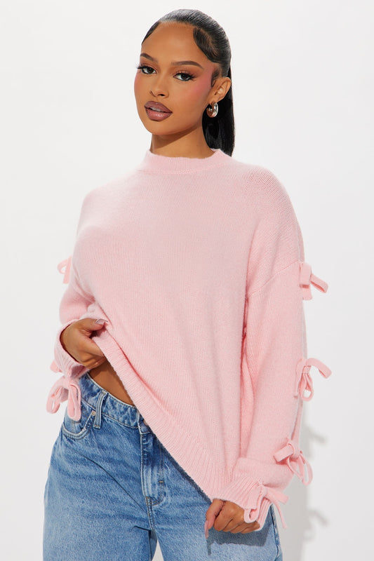 Pretty In Pink Bow Sweater - Pink