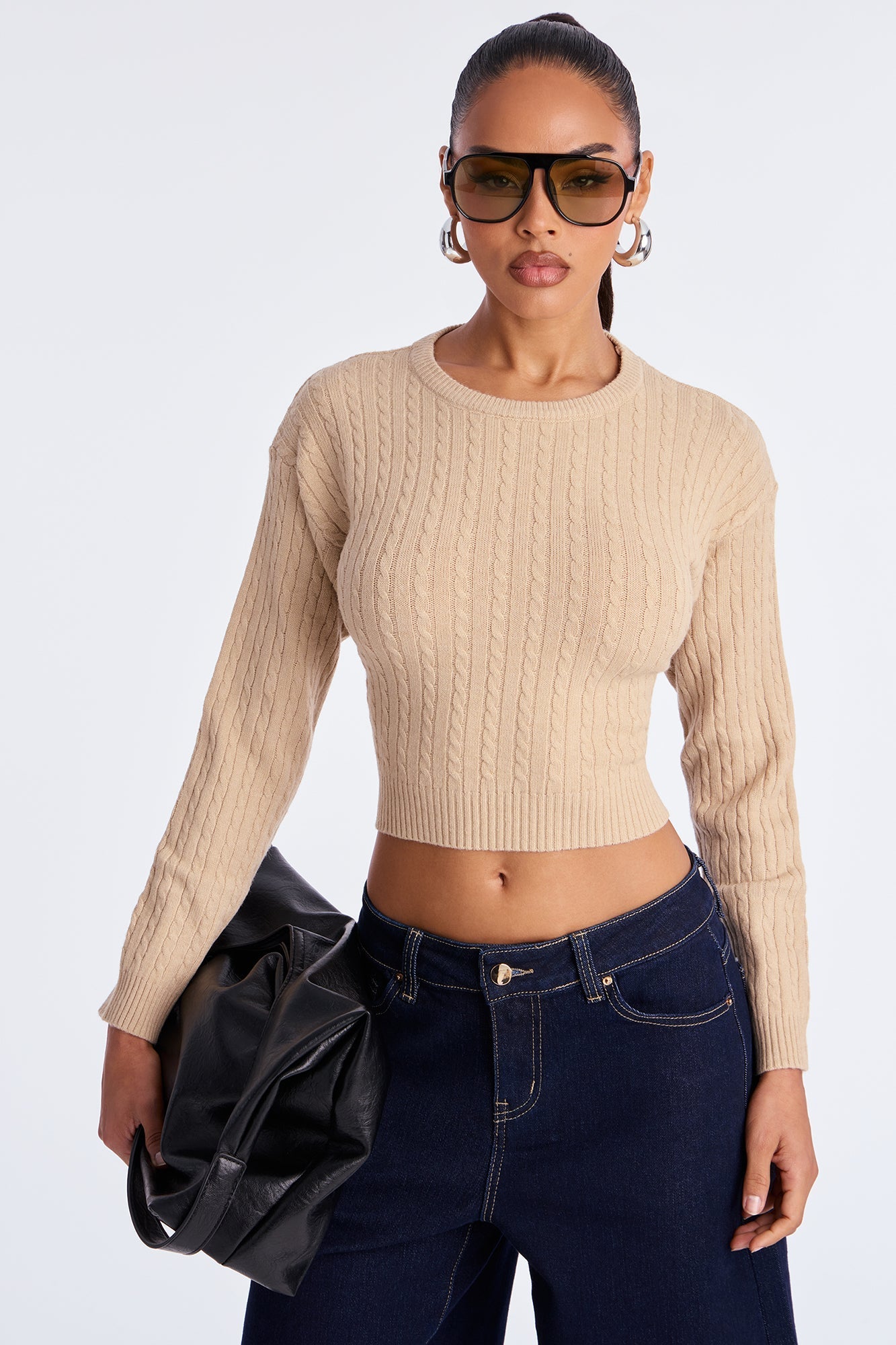 Chillin' It Cable Knit Sweater - Khaki