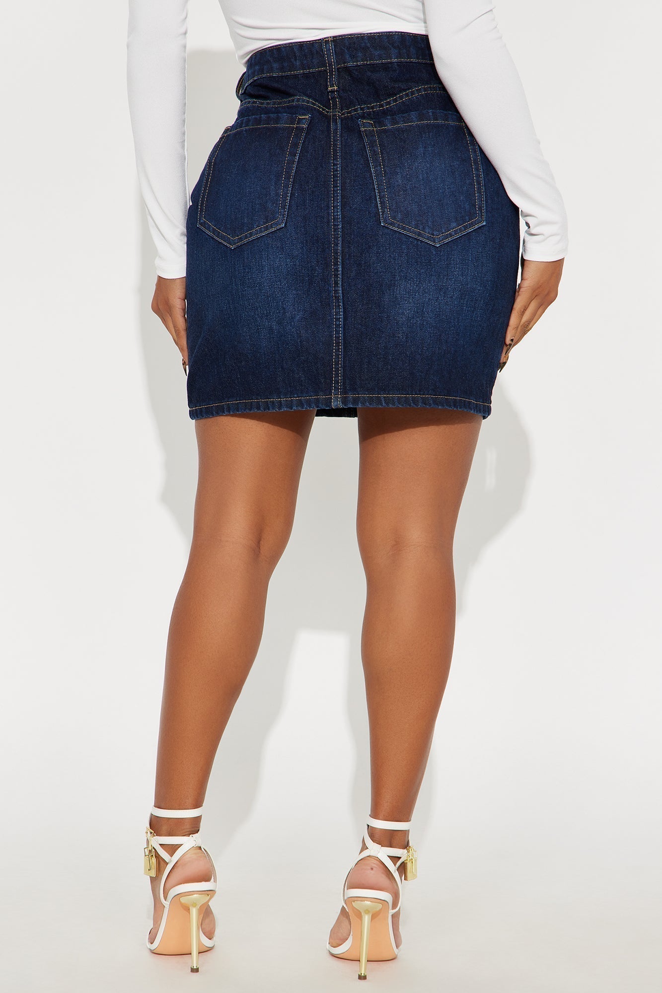 Rayna Dark Wash Denim Midi Pencil Skirt - Dark Wash