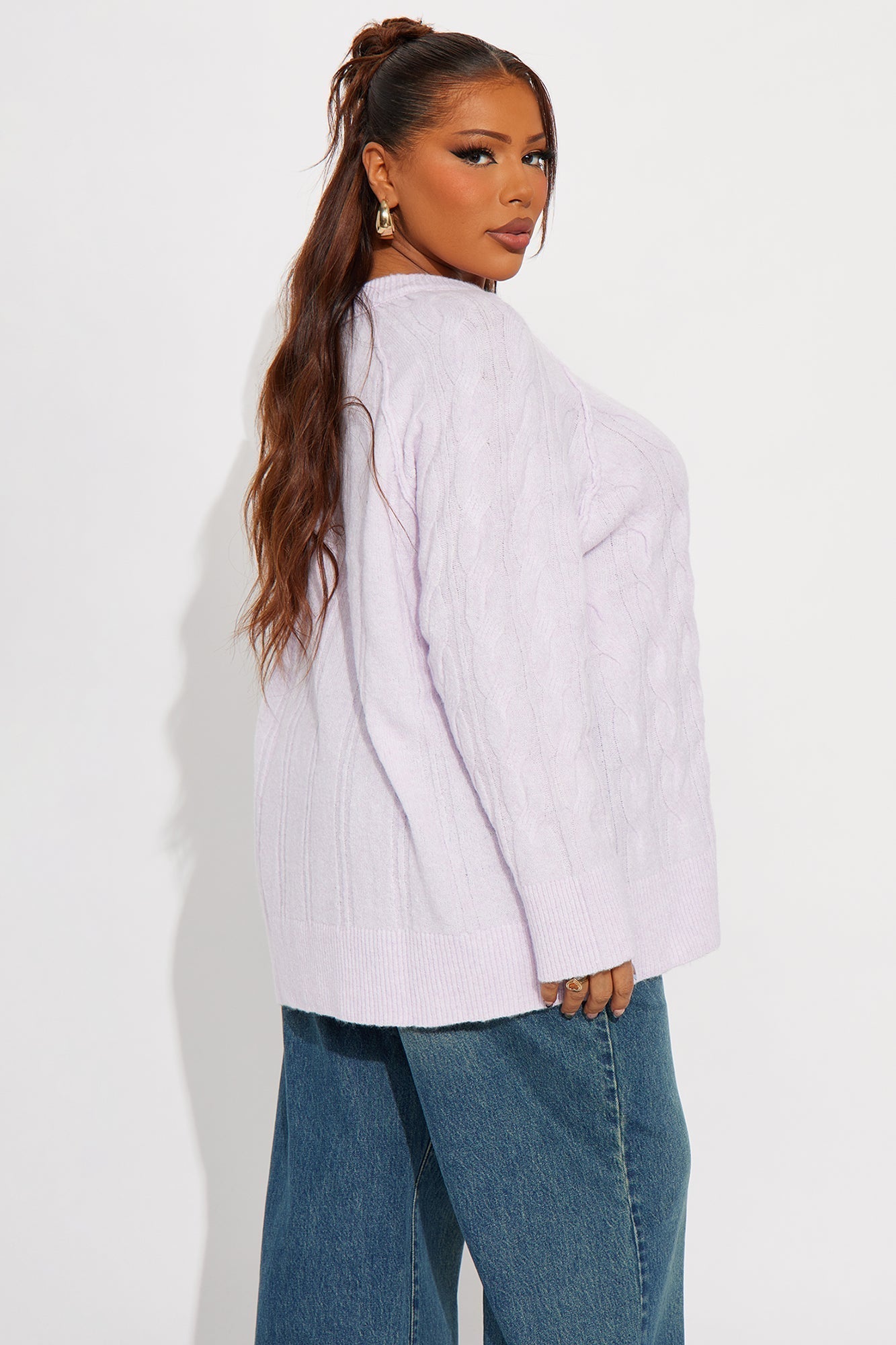 Get It Together Cable Knit Sweater - Lilac