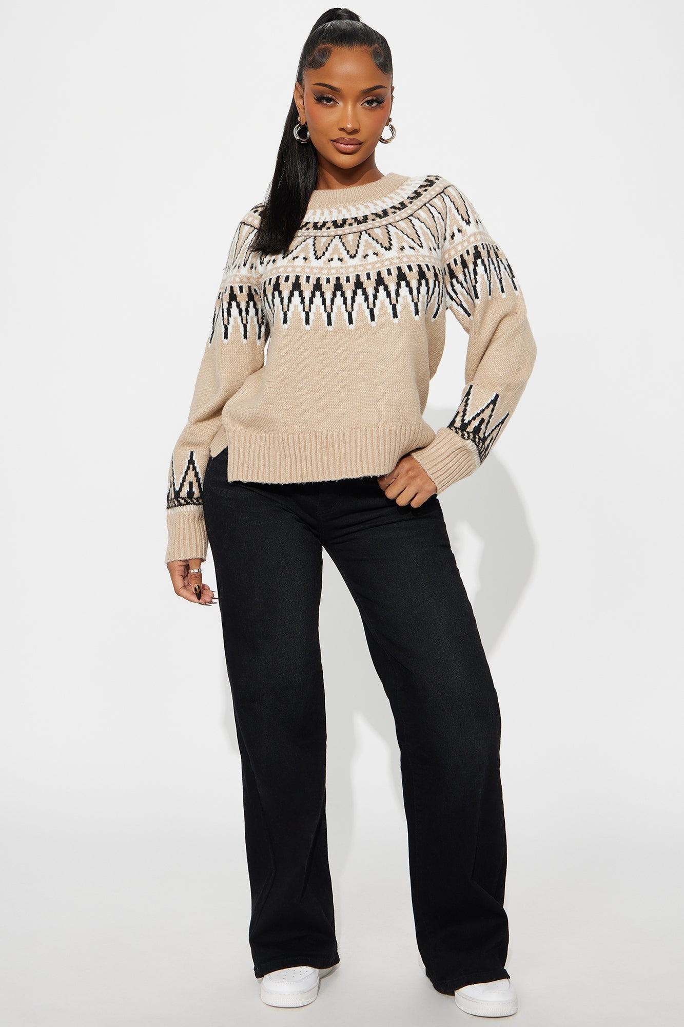 Talk To Me Fair Isle Sweater - Taupe/combo